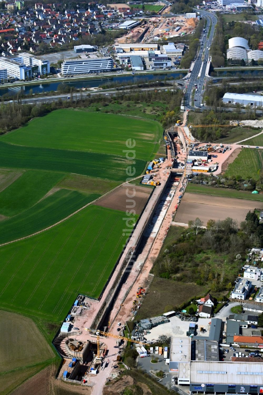 Luftbild Nürnberg - Baustelle zum Schienen- Tunnel- Neubau der U-Bahn in Nürnberg im Bundesland Bayern, Deutschland