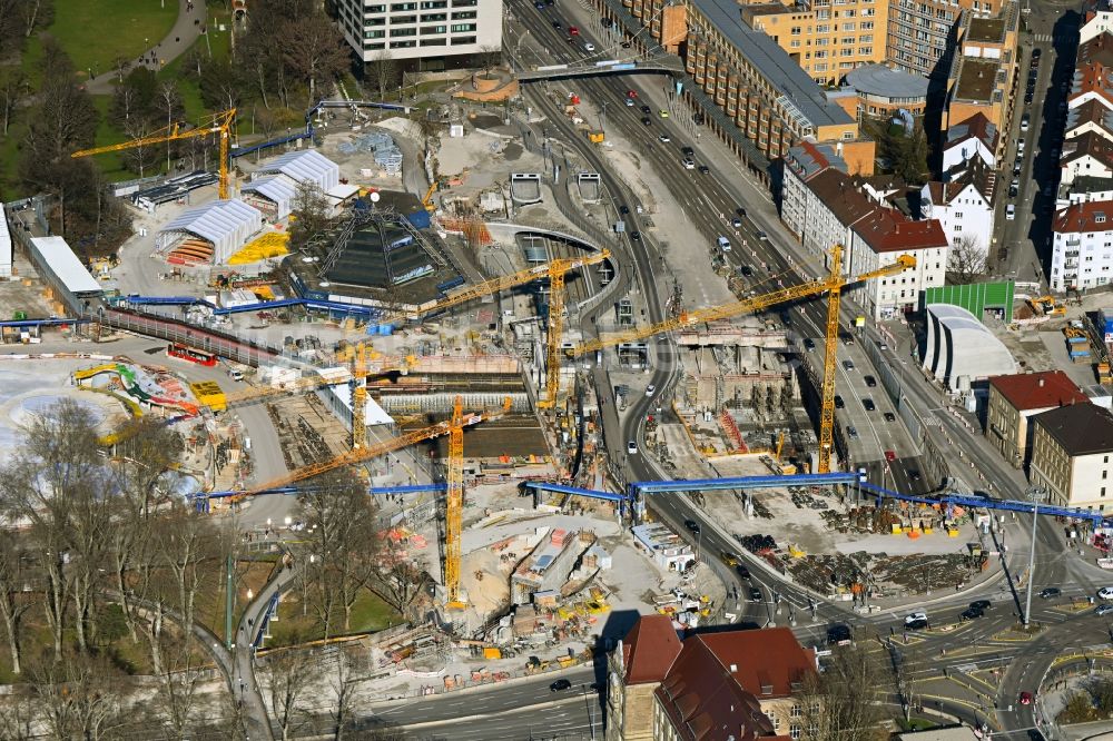 Luftbild Stuttgart - Baustelle zum Schienen- Tunnel- Neubau zum Projekt S21 entlang der Willy-Brandt-Straße in Stuttgart im Bundesland Baden-Württemberg, Deutschland