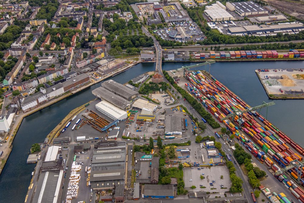 Luftbild Dortmund - Baustelle zum Umbau eines alten Speichergebäudes im Hafen in Dortmund im Bundesland Nordrhein-Westfalen, Deutschland