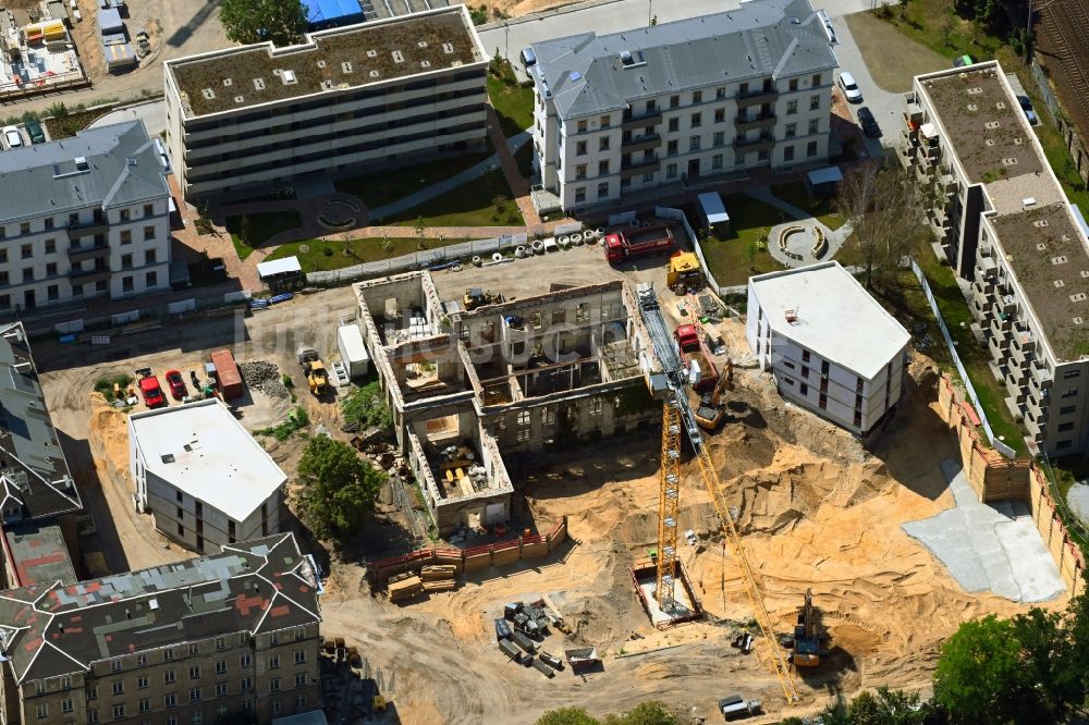Luftaufnahme Dresden - Baustelle zum Umbau und Ausbau des denkmalgeschützten Altbau- Gebäudes Ehemalige Arbeitsanstalt in Dresden im Bundesland Sachsen, Deutschland