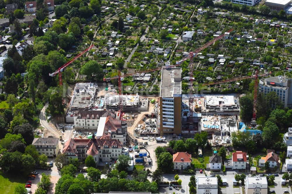 Mainz von oben - Baustelle zum Umbau des ehemaligen Hildgardis Krankenhauses zum Wohnquartier Hildegardis in Mainz im Bundesland Rheinland-Pfalz, Deutschland