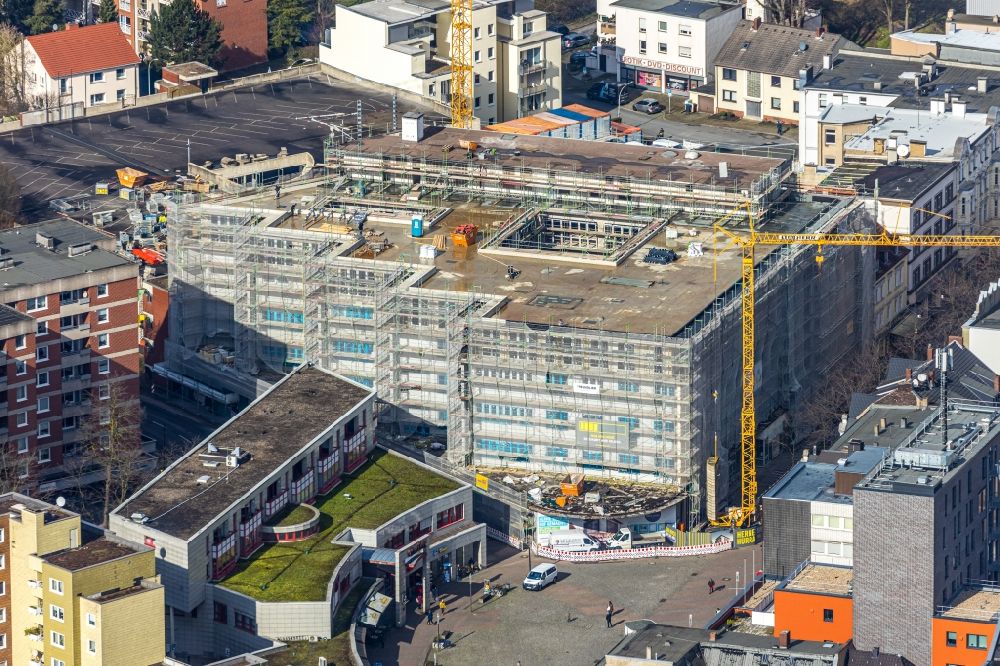Luftbild Herne - Baustelle zum Umbau des ehemaligen Kaufhaus zu einem Büro- und Geschäftshaus in Herne im Bundesland Nordrhein-Westfalen, Deutschland