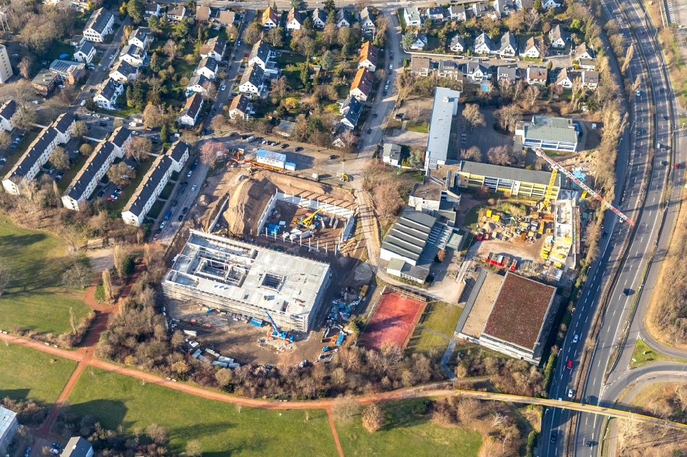 Luftaufnahme Düsseldorf - Baustelle zum Umbau des Max-Planck-Gymnasium in Düsseldorf im Bundesland Nordrhein-Westfalen, Deutschland