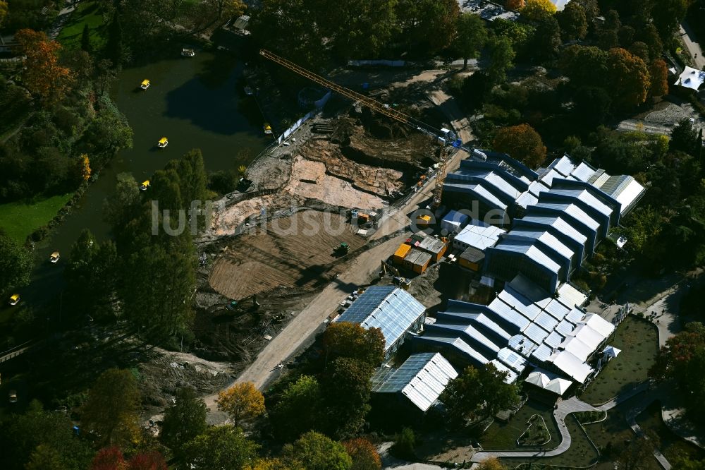 Luftaufnahme Mannheim - Baustelle zum Umbau der Parkanlage Luisenpark in Mannheim im Bundesland Baden-Württemberg, Deutschland