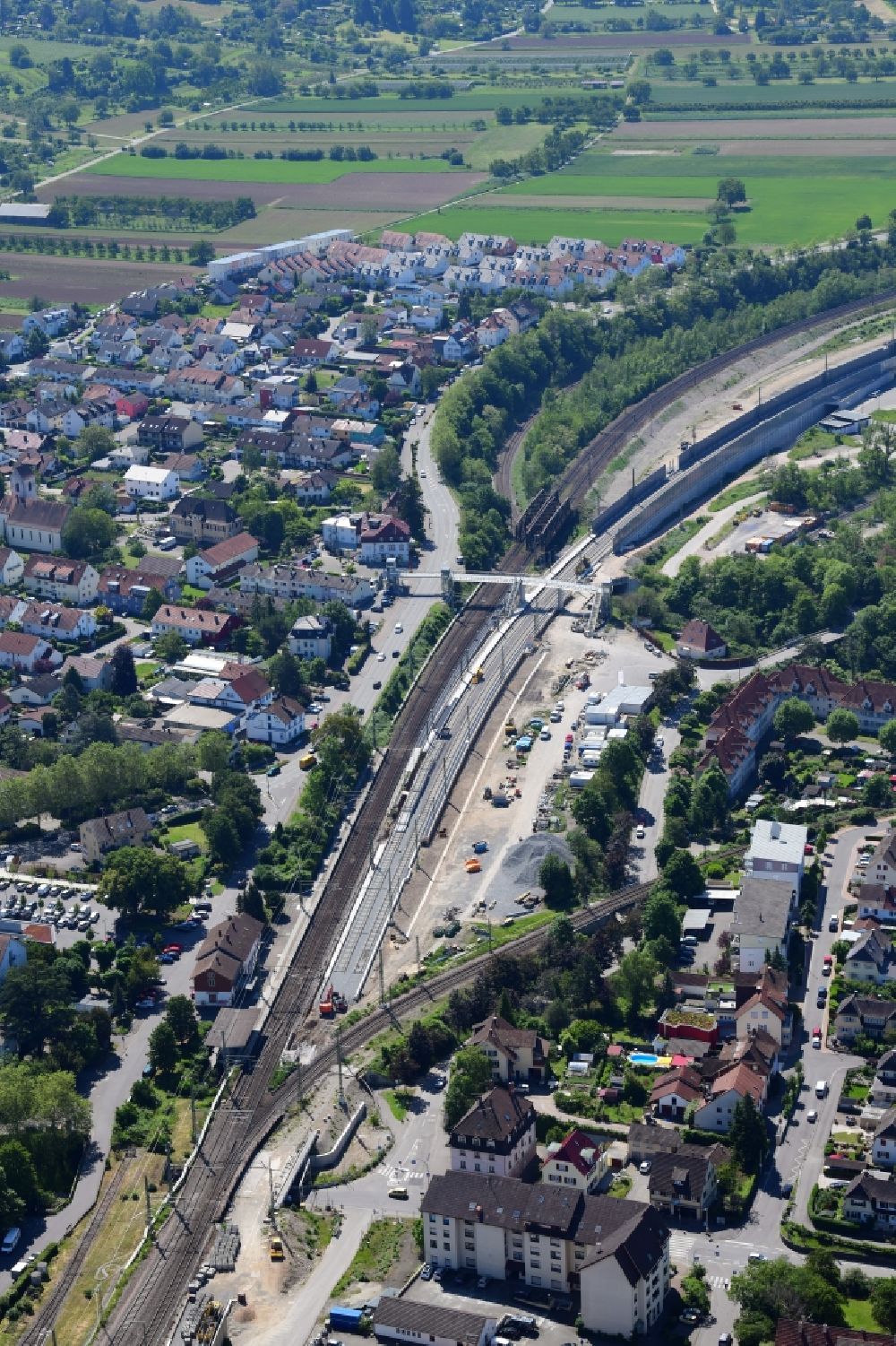 Luftbild Weil am Rhein - Baustelle zum vierspurigen Ausbau der Bahnstrecke im Ortsteil Haltingen in Weil am Rhein im Bundesland Baden-Württemberg, Deutschland