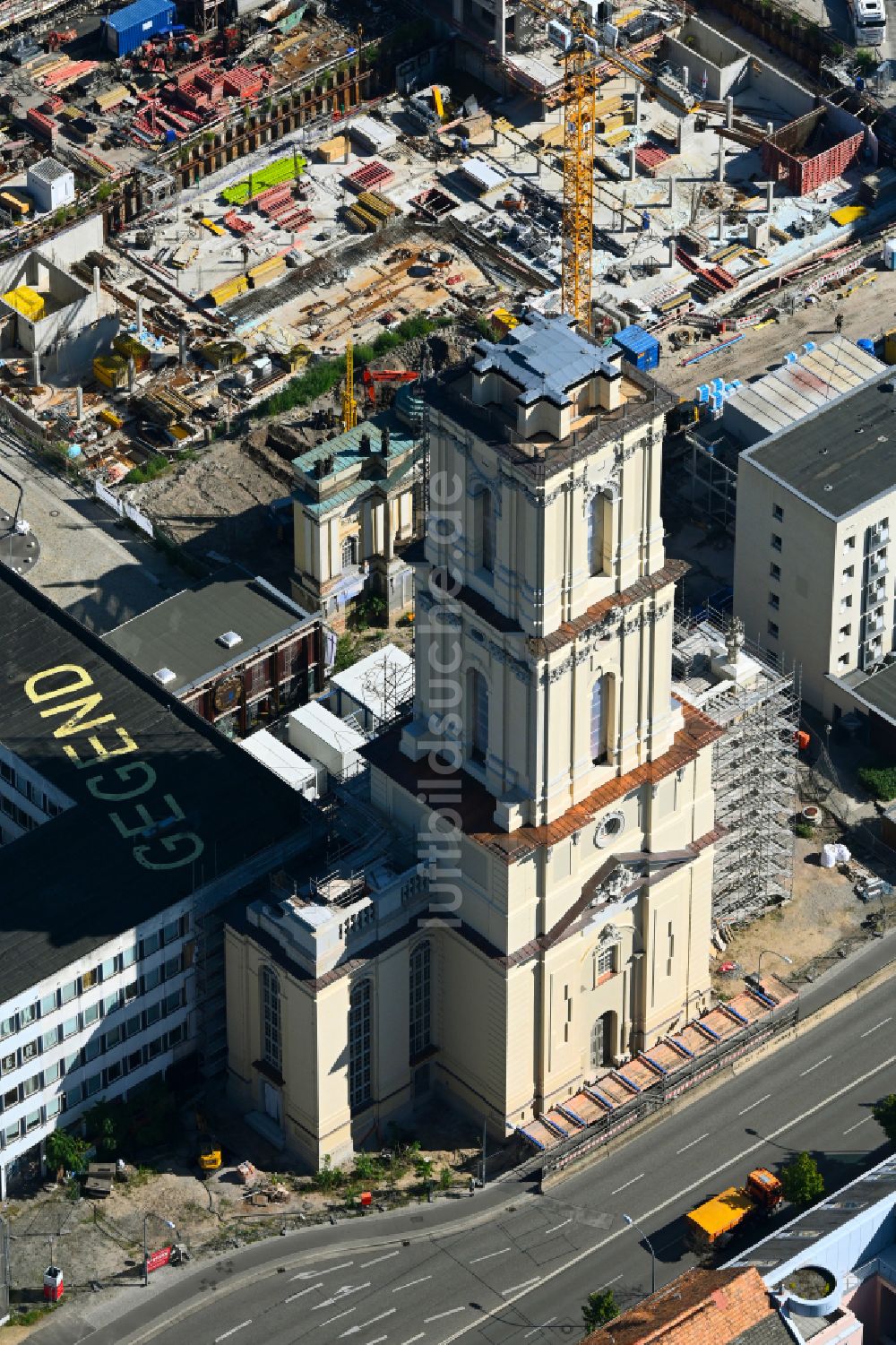 Luftbild Potsdam - Baustelle zum Wiederaufbau der Garnisonkirche Potsdam in Potsdam im Bundesland Brandenburg, Deutschland