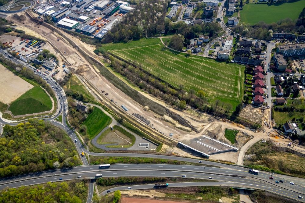 Luftaufnahme Bochum - Baustelle zur Erneuerung und Sanierung des Straßenverlaufes des Nordhaussen-Ring in Bochum im Bundesland Nordrhein-Westfalen, Deutschland