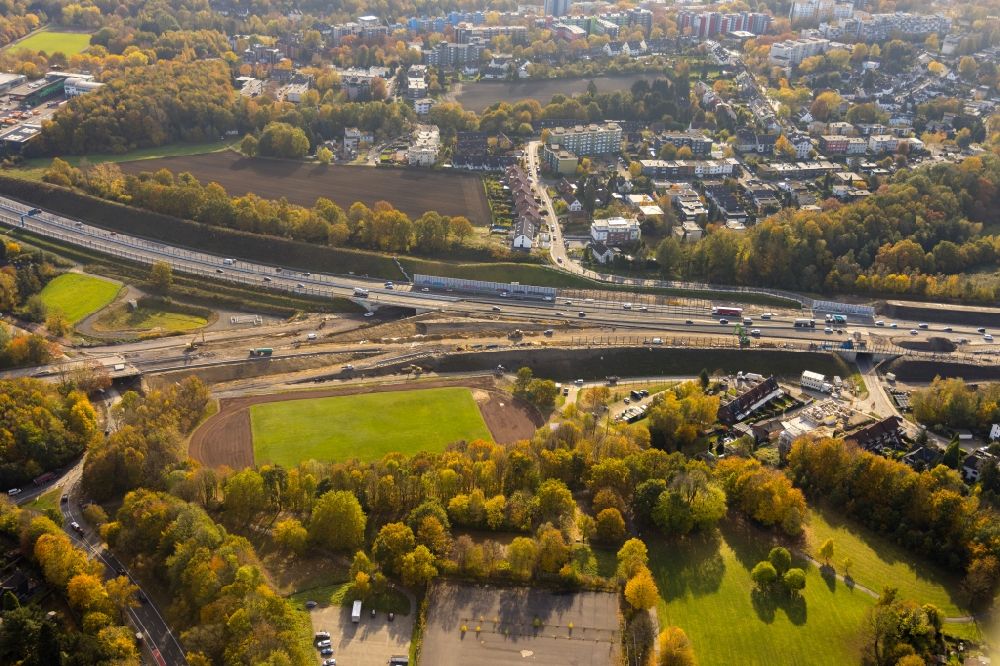 Luftbild Bochum - Baustelle zur Erneuerung und Sanierung des Straßenverlaufes des Nordhaussen-Ring in Bochum im Bundesland Nordrhein-Westfalen, Deutschland