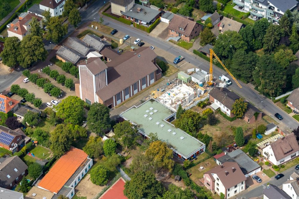 Luftbild Lünen - Baustelle zur Errichtung eines Anbaus für einen KITA- Kindergarten in Lünen im Bundesland Nordrhein-Westfalen, Deutschland