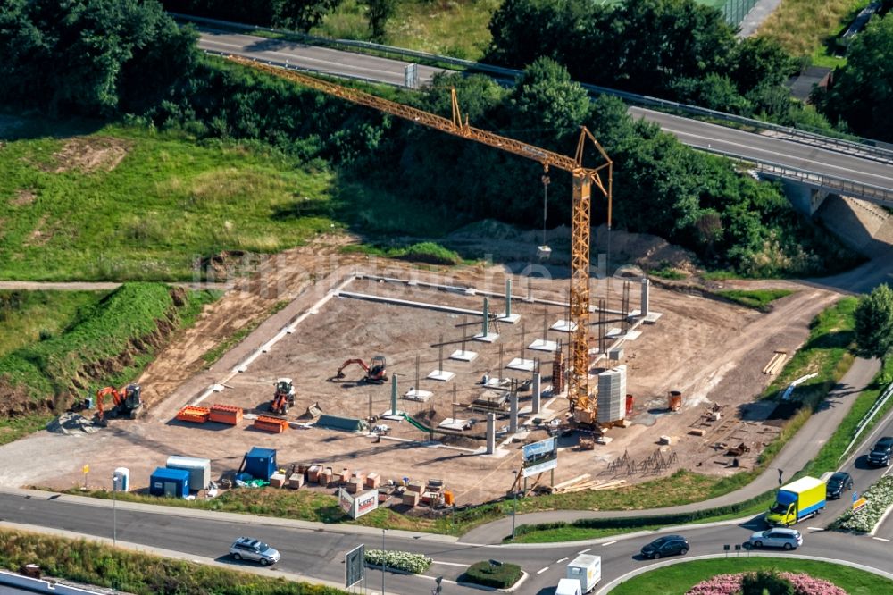 Luftaufnahme Ettenheim - Baustelle zur Errichtung eines KITA- Kindergarten in Ettenheim im Bundesland Baden-Württemberg, Deutschland