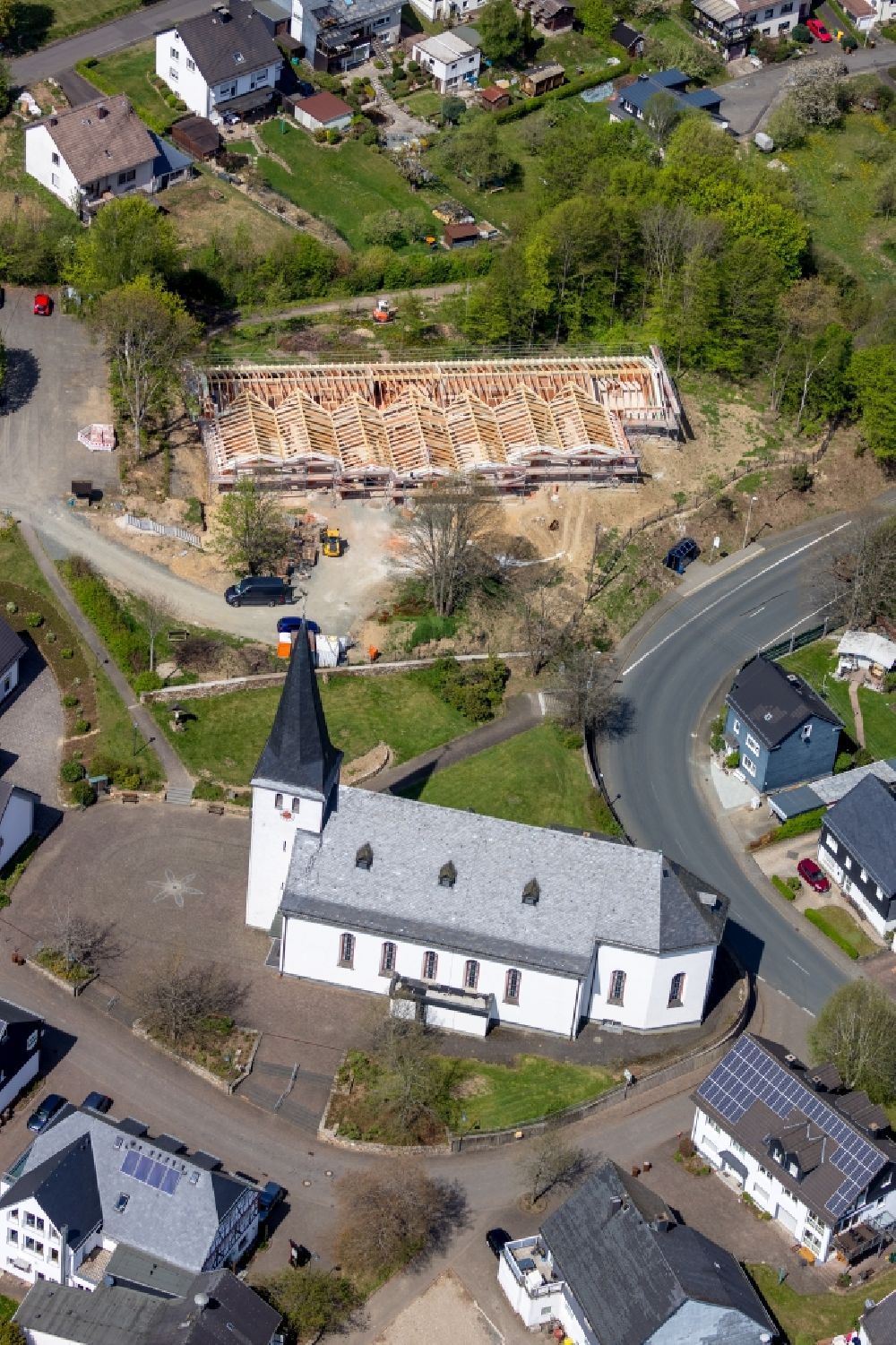 Irmgarteichen aus der Vogelperspektive: Baustelle zur Errichtung eines KITA- Kindergarten in Irmgarteichen im Bundesland Nordrhein-Westfalen, Deutschland