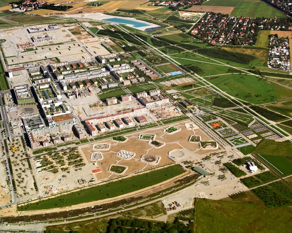 Luftaufnahme München - Baustelle zur Errichtung einer neuen Parkanlage anläßlich der Bundesgartenschau in München im Bundesland Bayern, Deutschland