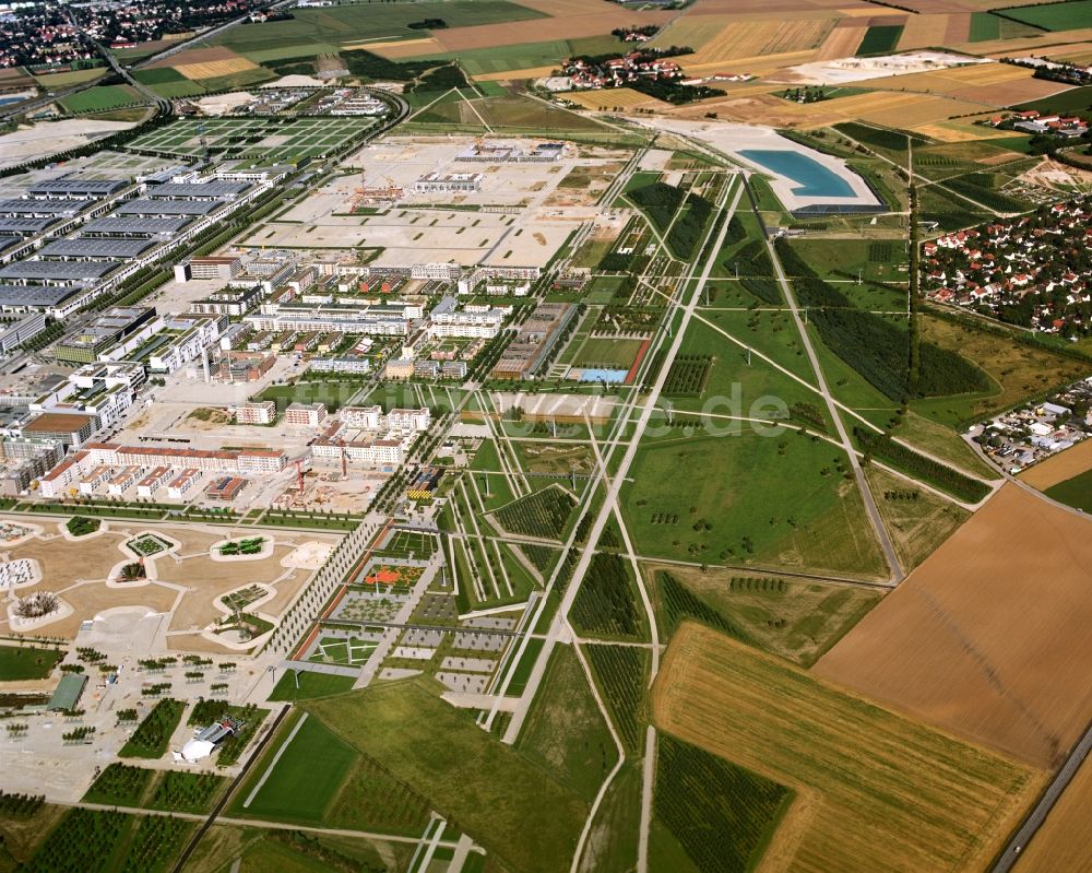 Luftbild München - Baustelle zur Errichtung einer neuen Parkanlage anläßlich der Bundesgartenschau in München im Bundesland Bayern, Deutschland