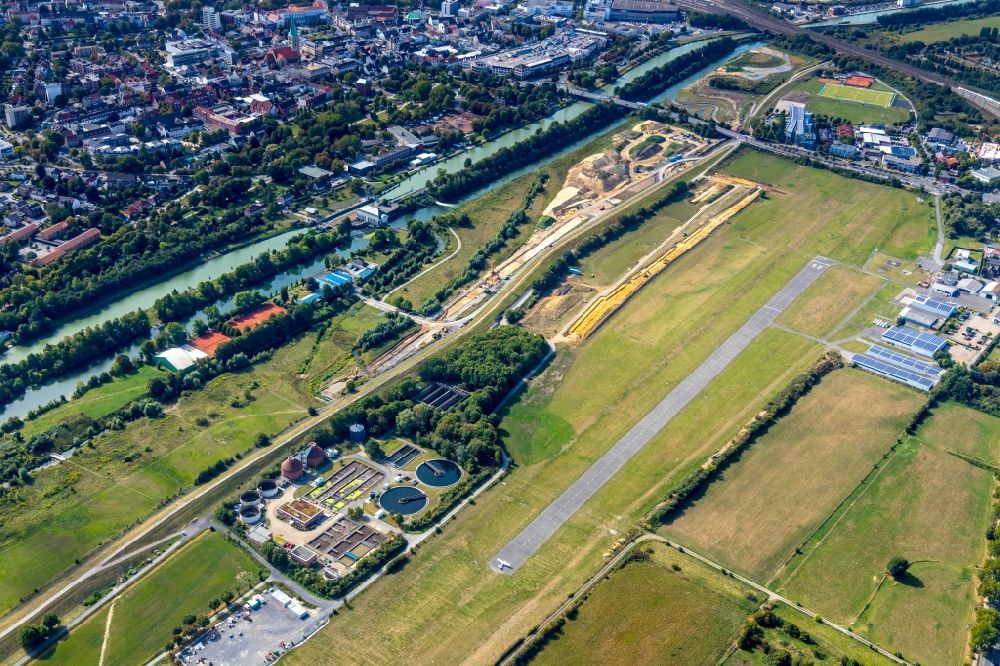 Luftbild Hamm - Baustelle zur Errichtung einer neuen Parkanlage Erlebensraum Lippeaue neben dem Flughafen in Hamm im Bundesland Nordrhein-Westfalen, Deutschland