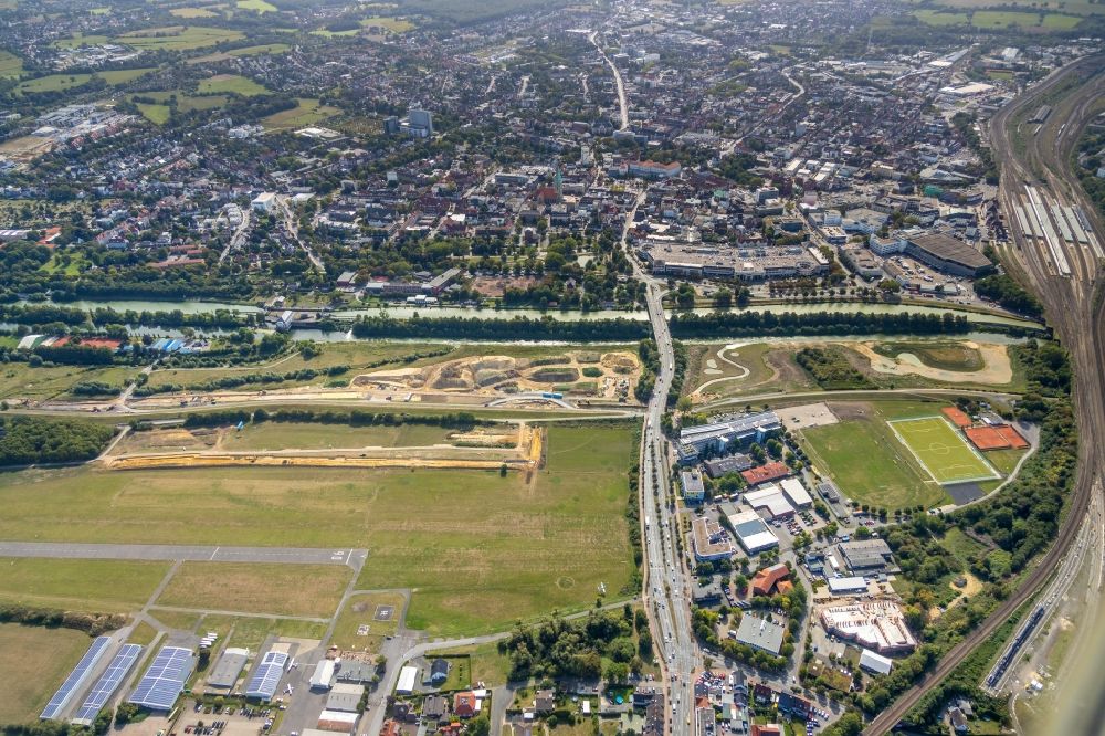 Luftbild Hamm - Baustelle zur Errichtung einer neuen Parkanlage des Erlebnisraum Lippeaue entlang der Lippe in Hamm im Bundesland Nordrhein-Westfalen, Deutschland