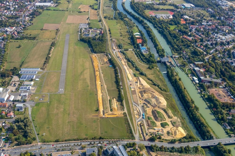 Hamm von oben - Baustelle zur Errichtung einer neuen Parkanlage des Erlebnisraum Lippeaue entlang der Lippe in Hamm im Bundesland Nordrhein-Westfalen, Deutschland