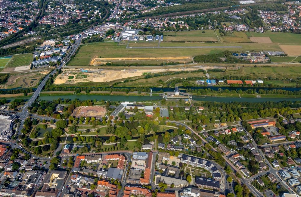 Hamm aus der Vogelperspektive: Baustelle zur Errichtung einer neuen Parkanlage des Erlebnisraum Lippeaue entlang der Lippe in Hamm im Bundesland Nordrhein-Westfalen, Deutschland