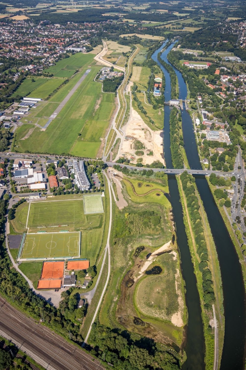 Luftbild Hamm - Baustelle zur Errichtung einer neuen Parkanlage des Erlebnisraum Lippeaue entlang der Lippe in Hamm im Bundesland Nordrhein-Westfalen, Deutschland