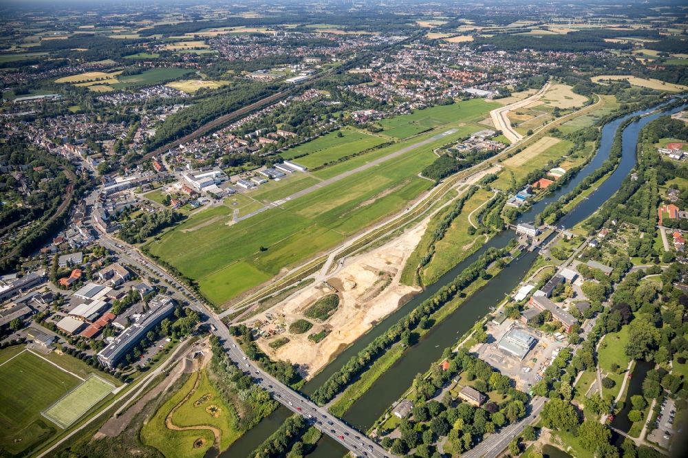 Luftaufnahme Hamm - Baustelle zur Errichtung einer neuen Parkanlage des Erlebnisraum Lippeaue entlang der Lippe in Hamm im Bundesland Nordrhein-Westfalen, Deutschland