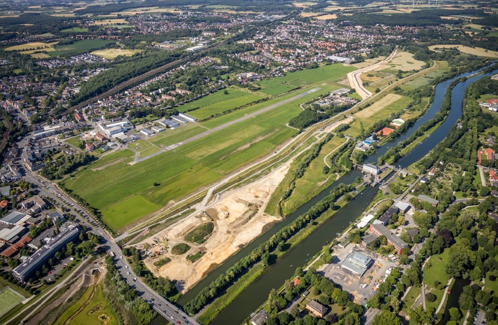 Hamm von oben - Baustelle zur Errichtung einer neuen Parkanlage des Erlebnisraum Lippeaue entlang der Lippe in Hamm im Bundesland Nordrhein-Westfalen, Deutschland