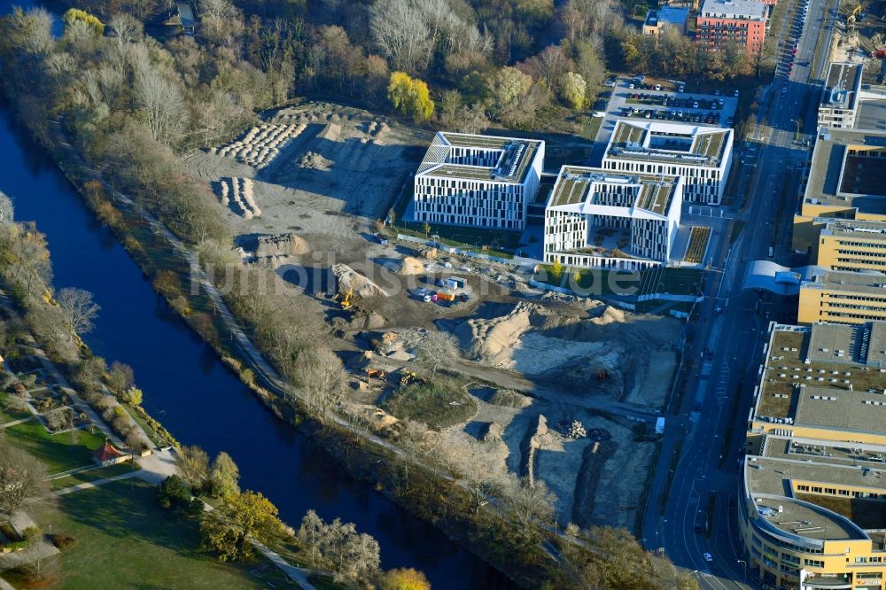 Potsdam von oben - Baustelle zur Errichtung einer neuen Parkanlage im Nuthe-Park in Potsdam im Bundesland Brandenburg, Deutschland