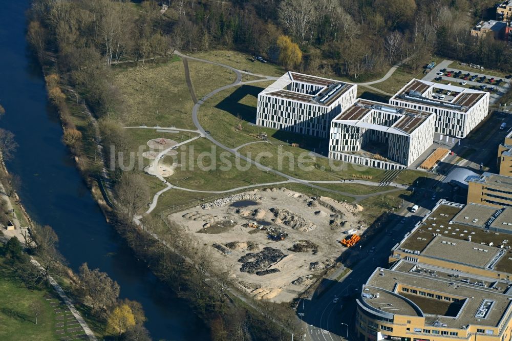 Luftaufnahme Potsdam - Baustelle zur Errichtung einer neuen Parkanlage im Nuthe-Park in Potsdam im Bundesland Brandenburg, Deutschland