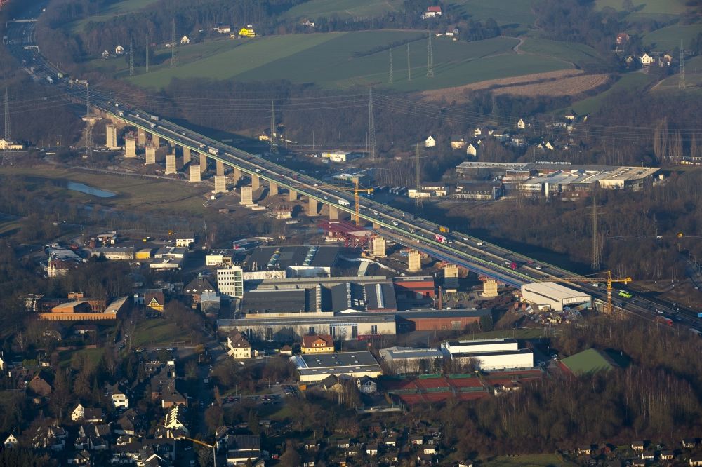 Hagen aus der Vogelperspektive: Baustelle zur Modernisierung der Ruhrbrücke der BAB Bundesautobahn A46 bei Hagen im Bundesland Nordrhein-Westfalen