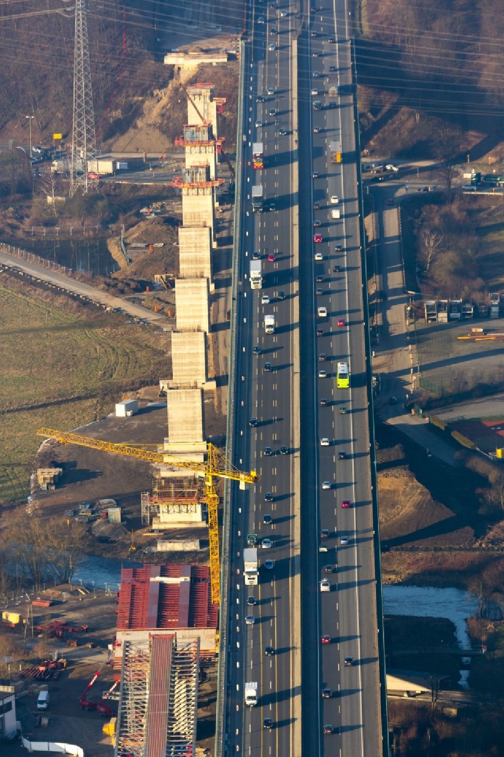 Luftbild Hagen - Baustelle zur Modernisierung der Ruhrbrücke der BAB Bundesautobahn A46 bei Hagen im Bundesland Nordrhein-Westfalen