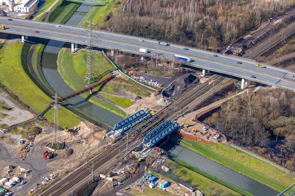 Luftbild Oberhausen - Baustelle zur Sanierung des Bahn- Brückenbauwerk in Oberhausen im Bundesland Nordrhein-Westfalen, Deutschland