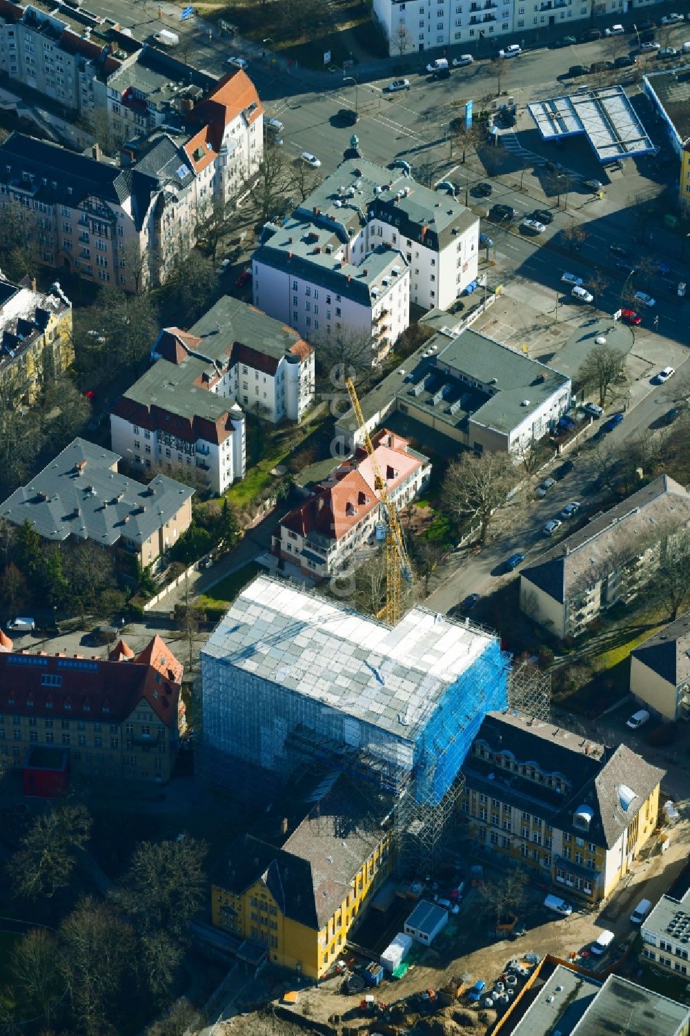 Berlin von oben - Baustelle zur Sanierung der Fichtenberg-Oberschule im Ortsteil Steglitz in Berlin, Deutschland