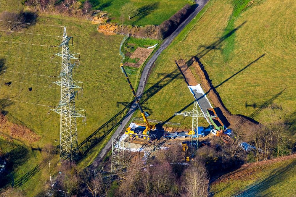 Luftbild Herdecke - Baustelle zur Strommast- Montage im Ortsteil Westende in Herdecke im Bundesland Nordrhein-Westfalen, Deutschland