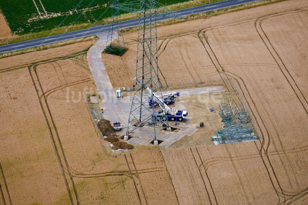 Luftbild Rosdorf - Baustelle zur Strommast- Montage in Rosdorf im Bundesland Niedersachsen, Deutschland