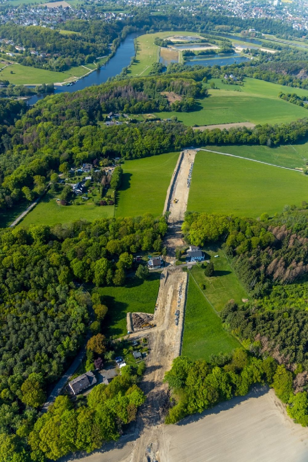 Luftbild Witten - Baustelle zur Verlegung von Leitungs- Rohren der Wasserleitung entlang im Ortsteil Bommern in Witten im Bundesland Nordrhein-Westfalen, Deutschland