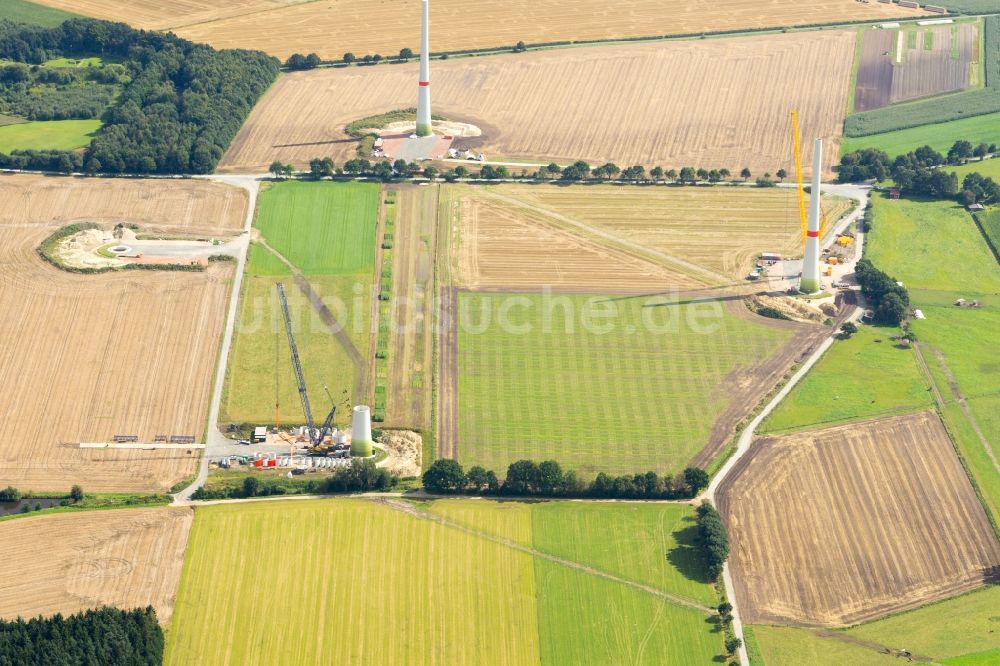 Luftaufnahme Deinste - Baustelle zur Windrad- Montage bei Deinste im Bundesland Niedersachsen, Deutschland