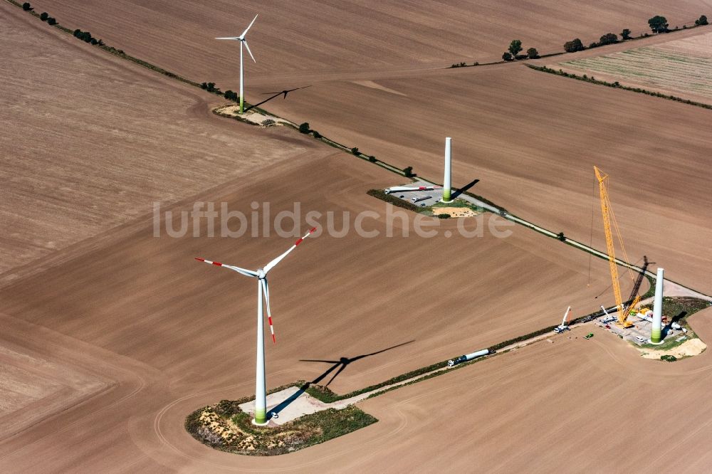 Luftaufnahme Zörbig - Baustelle zur Windrad- Montage der Firma Enercon in Zörbig im Bundesland Sachsen-Anhalt