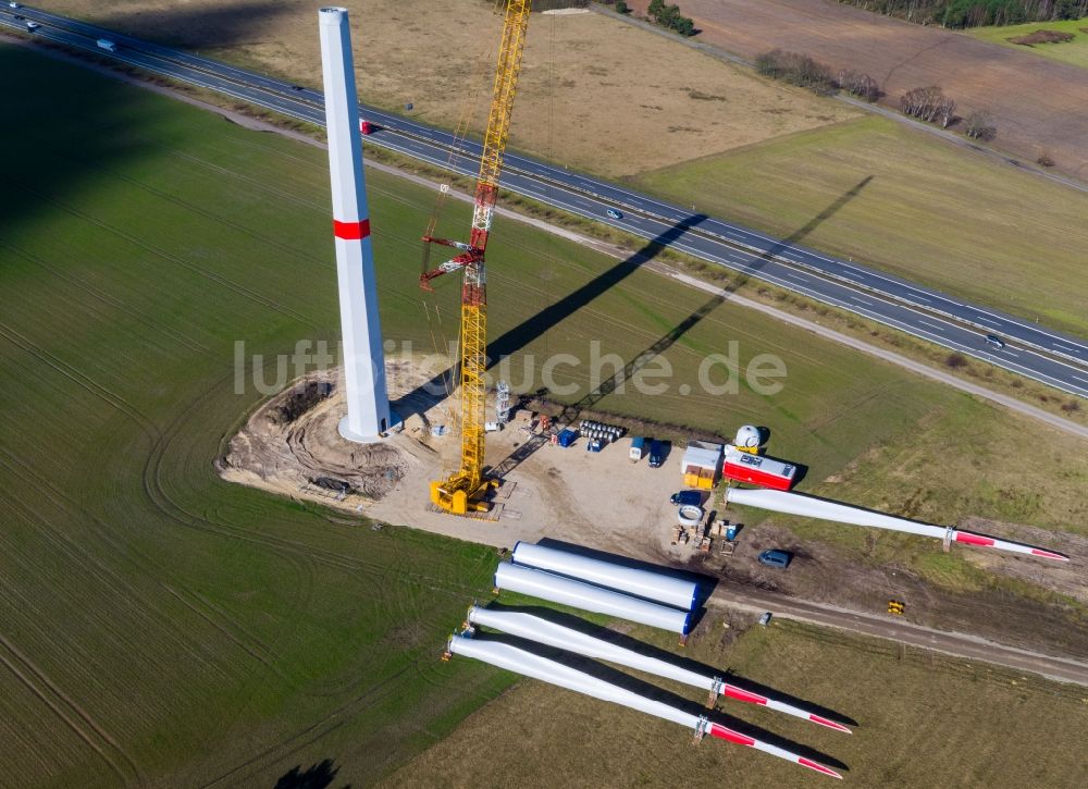 Hoort von oben - Baustelle zur Windrad- Montage in Hoort im Bundesland Mecklenburg-Vorpommern, Deutschland