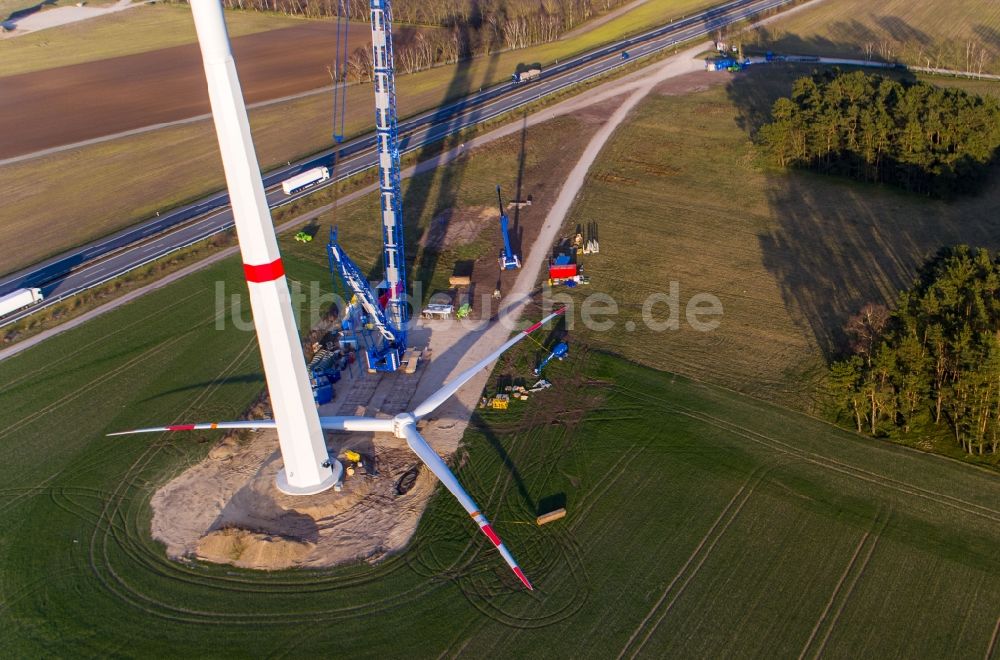 Luftbild Hoort - Baustelle zur Windrad- Montage in Hoort im Bundesland Mecklenburg-Vorpommern, Deutschland