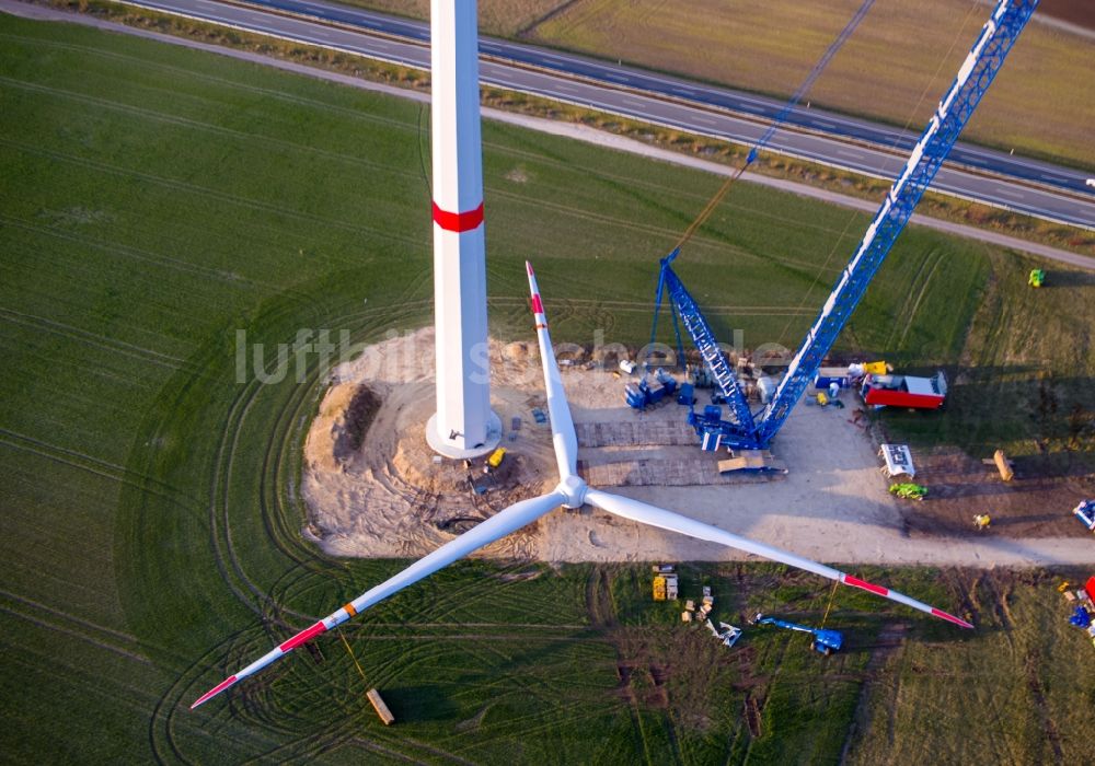 Hoort von oben - Baustelle zur Windrad- Montage in Hoort im Bundesland Mecklenburg-Vorpommern, Deutschland