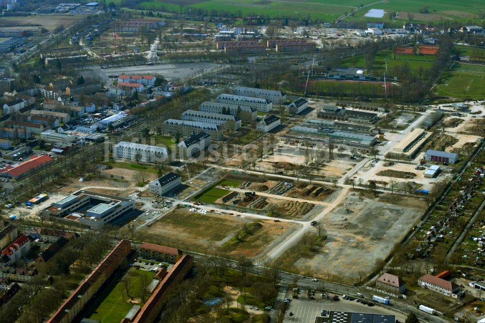 Schweinfurt von oben - Baustellen- Gelände und Gebäudekomplex der ehemaligen Militär- Kaserne in Schweinfurt im Bundesland Bayern, Deutschland