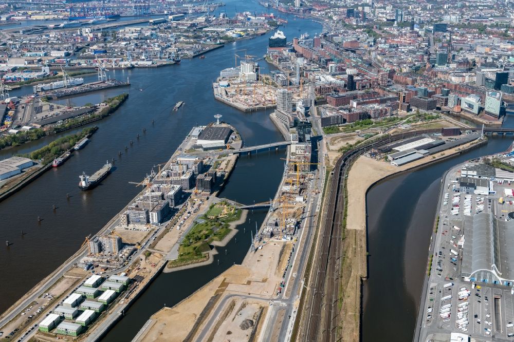 Luftaufnahme Hamburg - Baustellen für Wohn- und Geschäftshäuser Baakenhafen an der Baakenallee in Hamburg, Deutschland