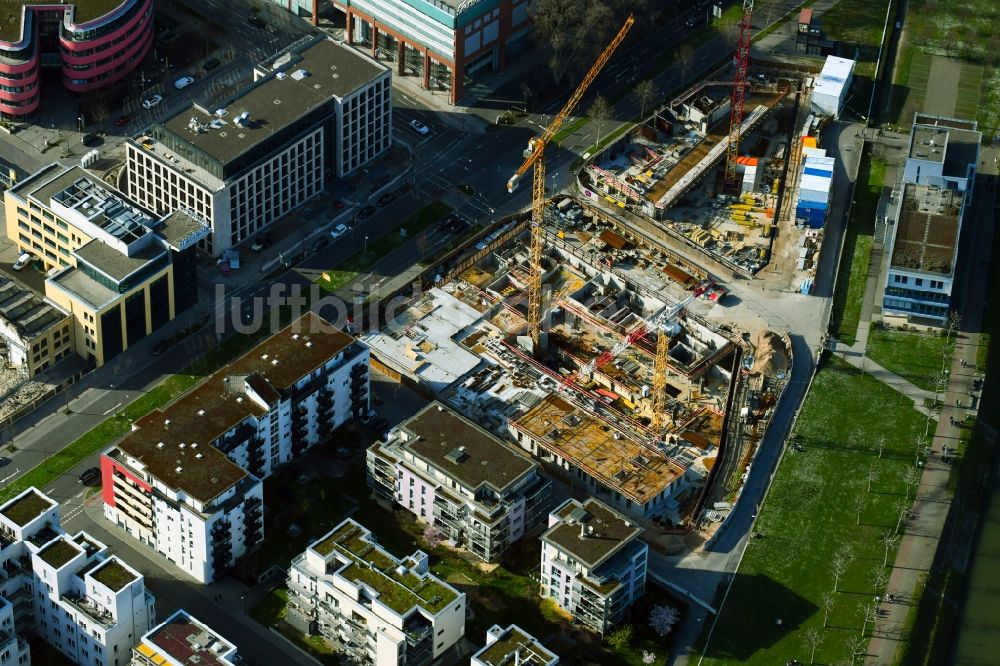 Luftbild Ludwigshafen am Rhein - Baustellen zum Neubau eines Stadtquartiers HEIMATUFER an der Max-Bill-Straße in Ludwigshafen am Rhein im Bundesland Rheinland-Pfalz, Deutschland