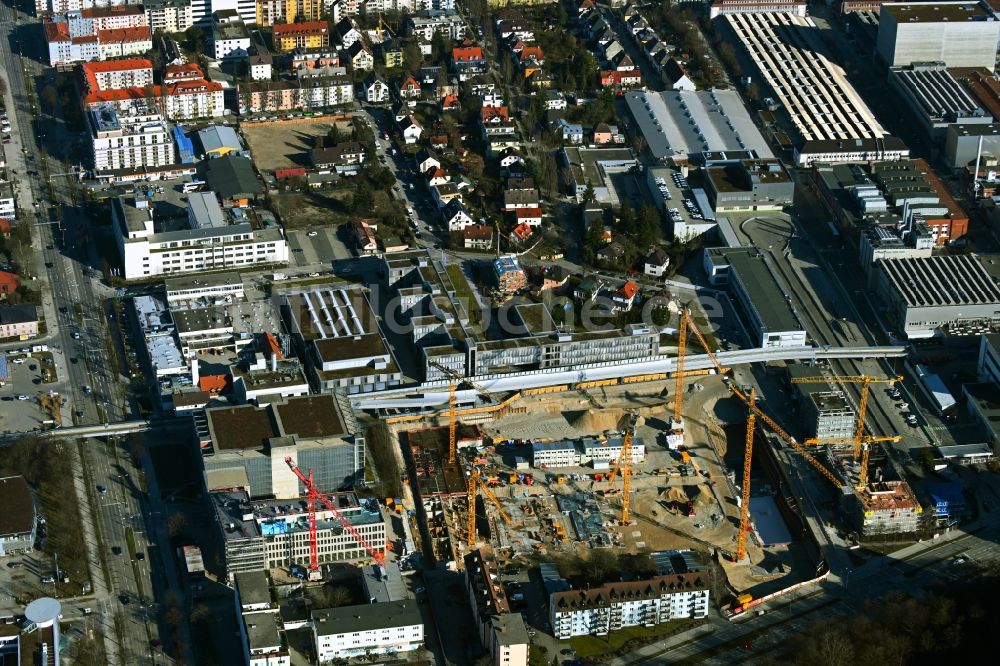 München von oben - Baustellen zum Neubau eines Stadtquartiers HOFMARK am Olympiapark in München im Bundesland Bayern, Deutschland