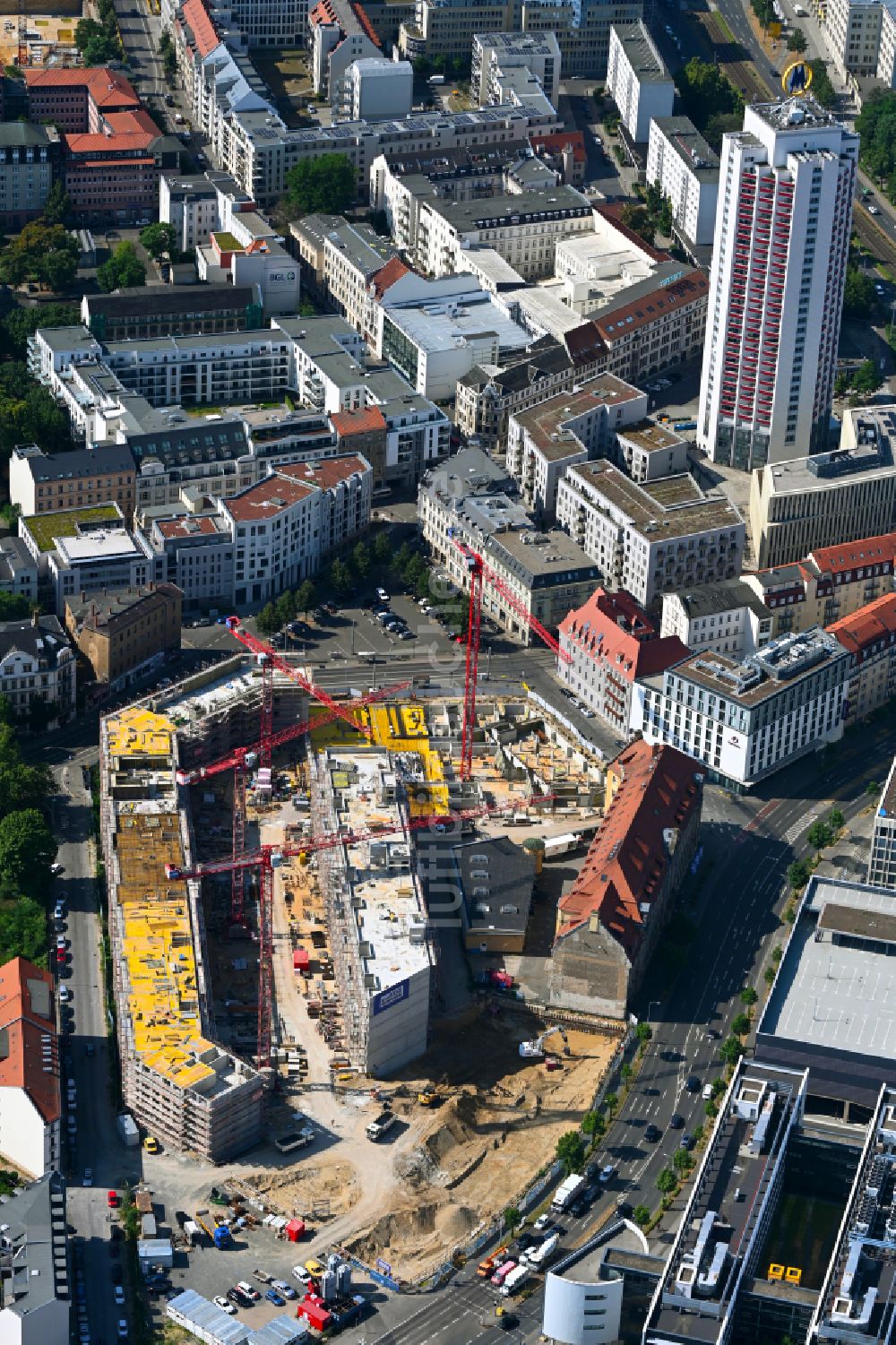 Luftbild Leipzig - Baustellen zum Neubau eines Stadtquartiers Krystallpalast-Areal in Leipzig im Bundesland Sachsen, Deutschland
