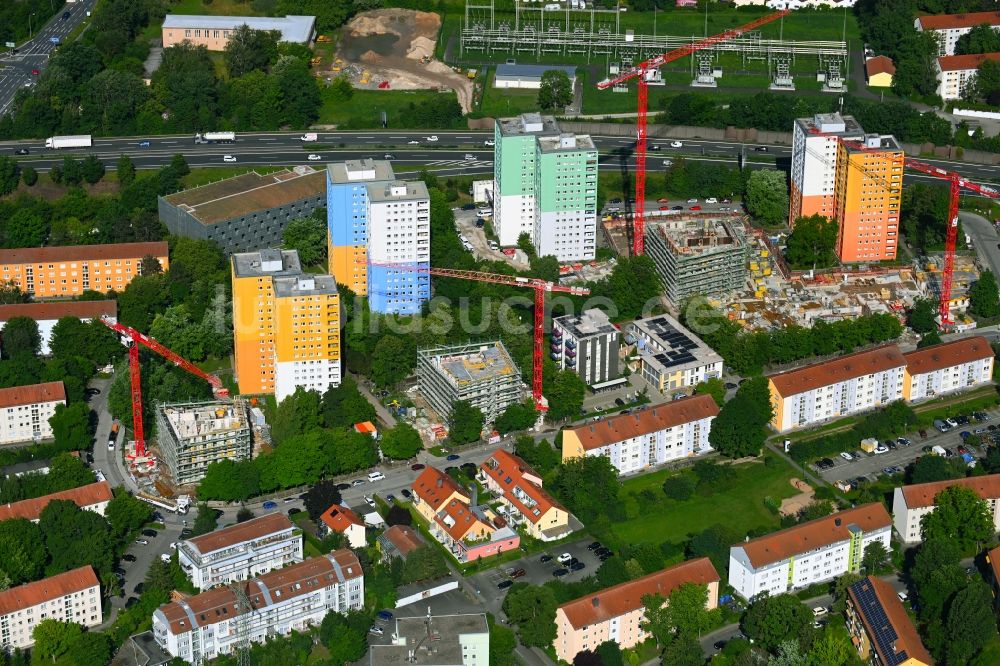 Luftaufnahme Erlangen - Baustellen zum Neubau eines Stadtquartiers Quartier Isarring in Erlangen im Bundesland Bayern, Deutschland