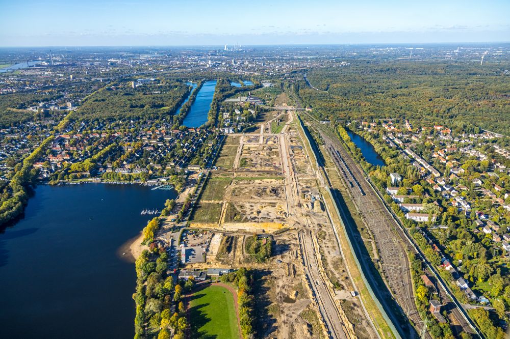 Luftbild Duisburg - Baustellen zum Neubau eines Stadtquartiers 6 Seen Wedau – Wohnen am Wasser in Duisburg im Bundesland Nordrhein-Westfalen, Deutschland