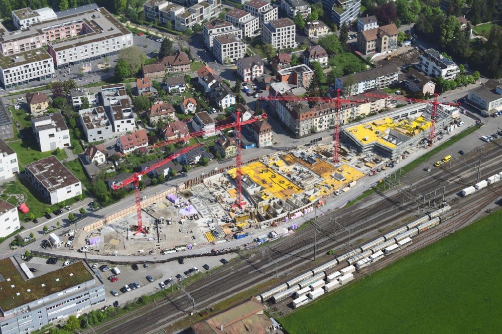 Luftaufnahme Rheinfelden - Baustellen zum Neubau eines Stadtquartiers mit Wohn- und Dienstleistungszentrum Furnierwerk in Rheinfelden, Kanton Aargau, Schweiz