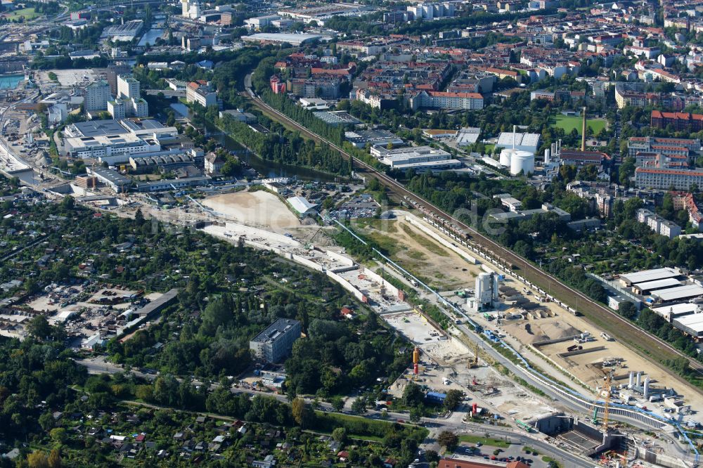 Luftbild Berlin - Baustellen zum Neubau der Verlängerung der Stadtautobahn A100 in Berlin, Deutschland