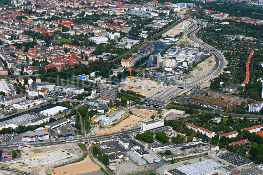 Luftaufnahme Berlin - Baustellen zum Neubau der Verlängerung der Stadtautobahn A100 in Berlin Neukölln