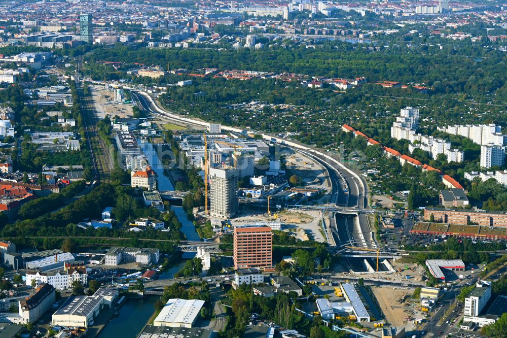 Berlin von oben - Baustellen zum Neubau der Verlängerung der Stadtautobahn A100 in Berlin Neukölln