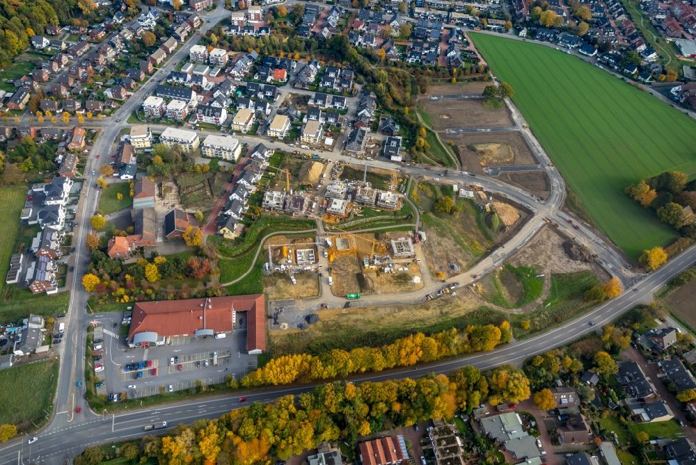 Bottrop von oben - Baustellen zum Neubau- Wohngebiet einer Einfamilienhaus- Siedlung in Bottrop im Bundesland Nordrhein-Westfalen